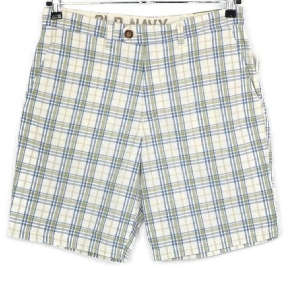 Old Navy Bermuda Board Shorts White‎ Blue Tan Green Plaid 30